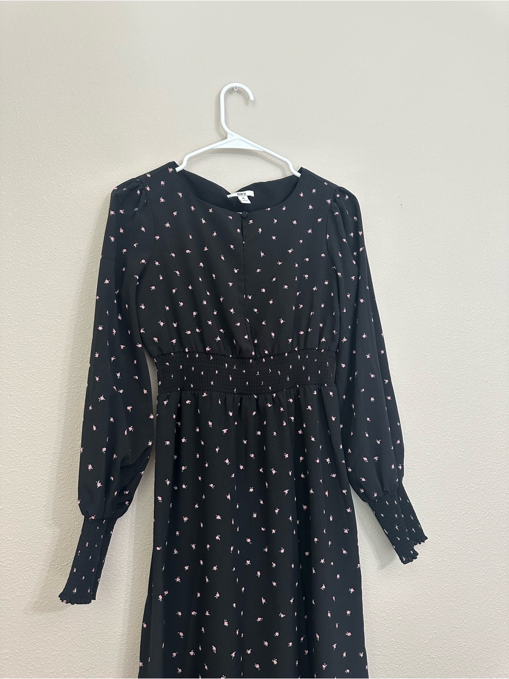 Bar III Black Long Sleeve Midi Dress with Pink Floral Dots